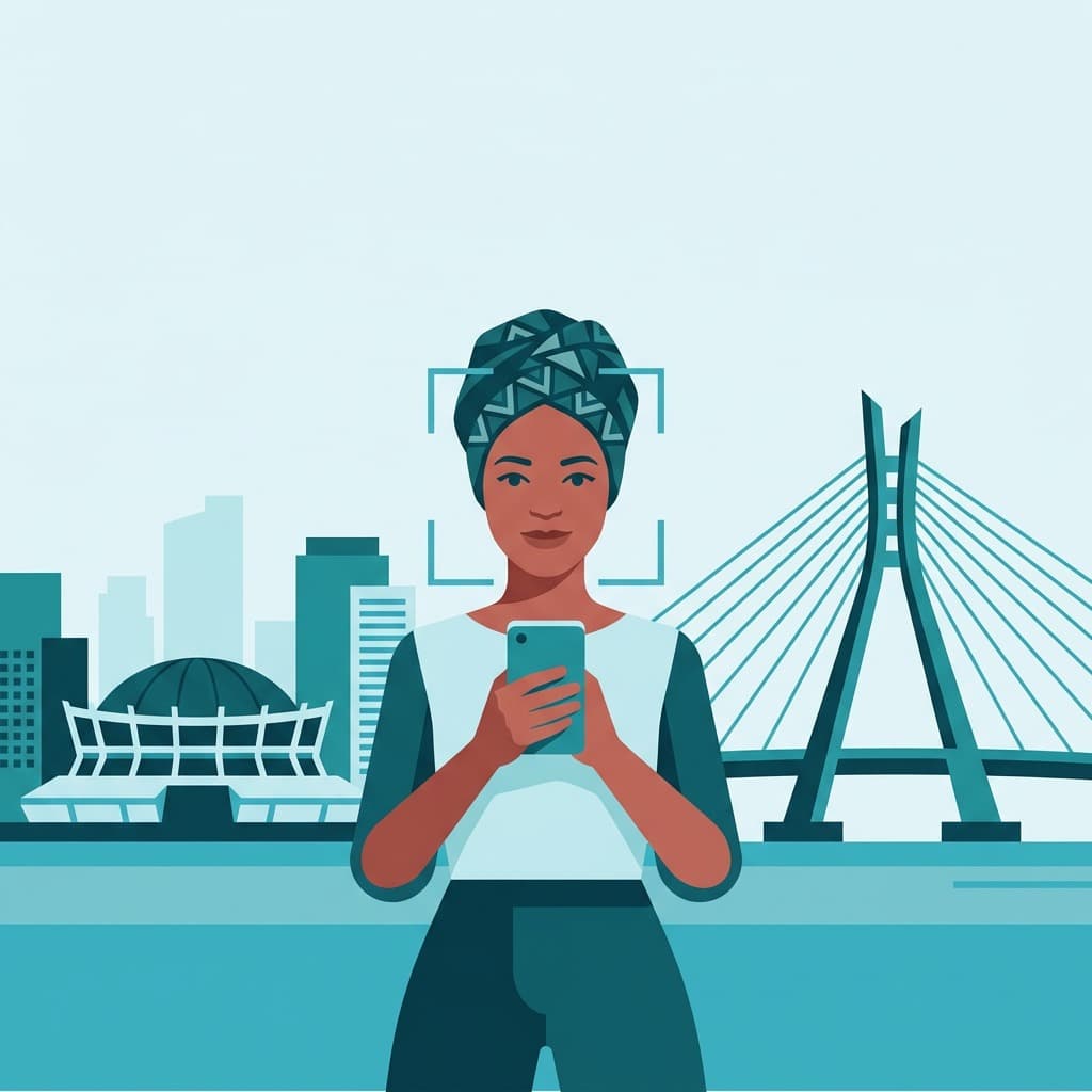 Amara verifying their identity on their phone in Singapore