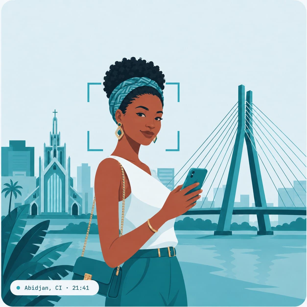 Aminata verifying their identity on their phone in Abidjan