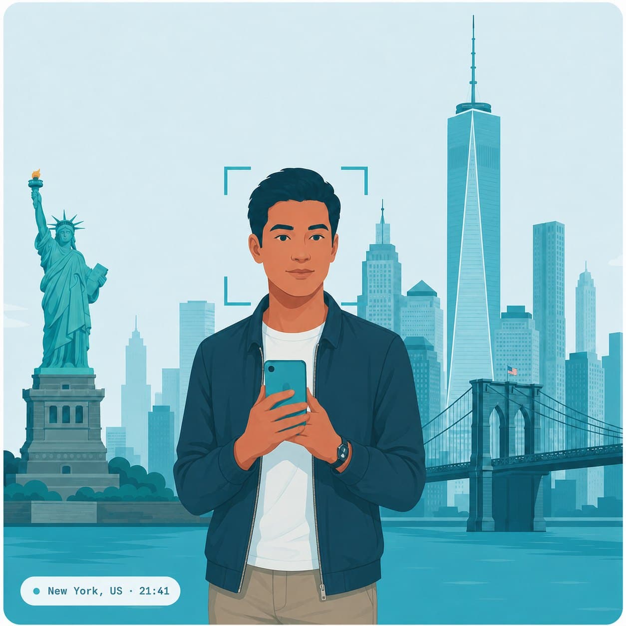 Marcus verifying their identity on their phone in New York