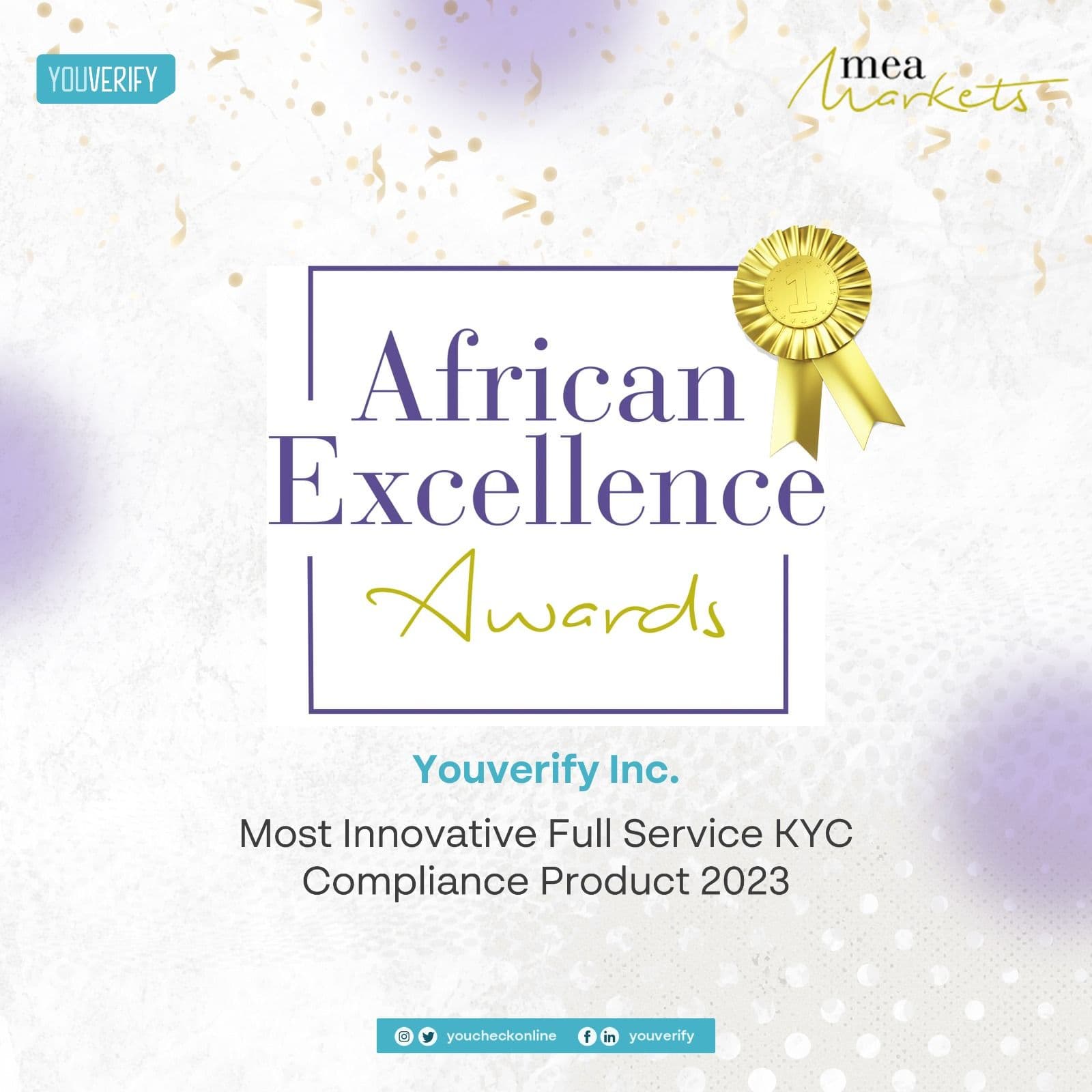 Youverify Wins MEA Markets African Excellence Award for Most Innovative Full Service KYC Compliance Product 2023