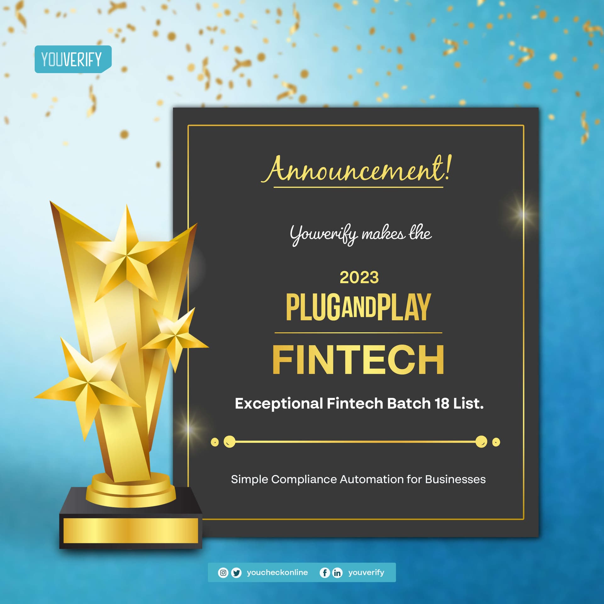 Youverify Earns a Spot on Plug and Play Fintech's 2023 Exceptional Fintech Batch 18 List